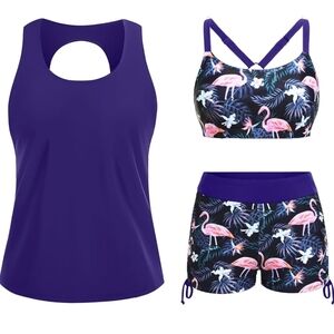 YONIQUE PLUS SIZE Ruched 3 Piece Tankini Swimsuit